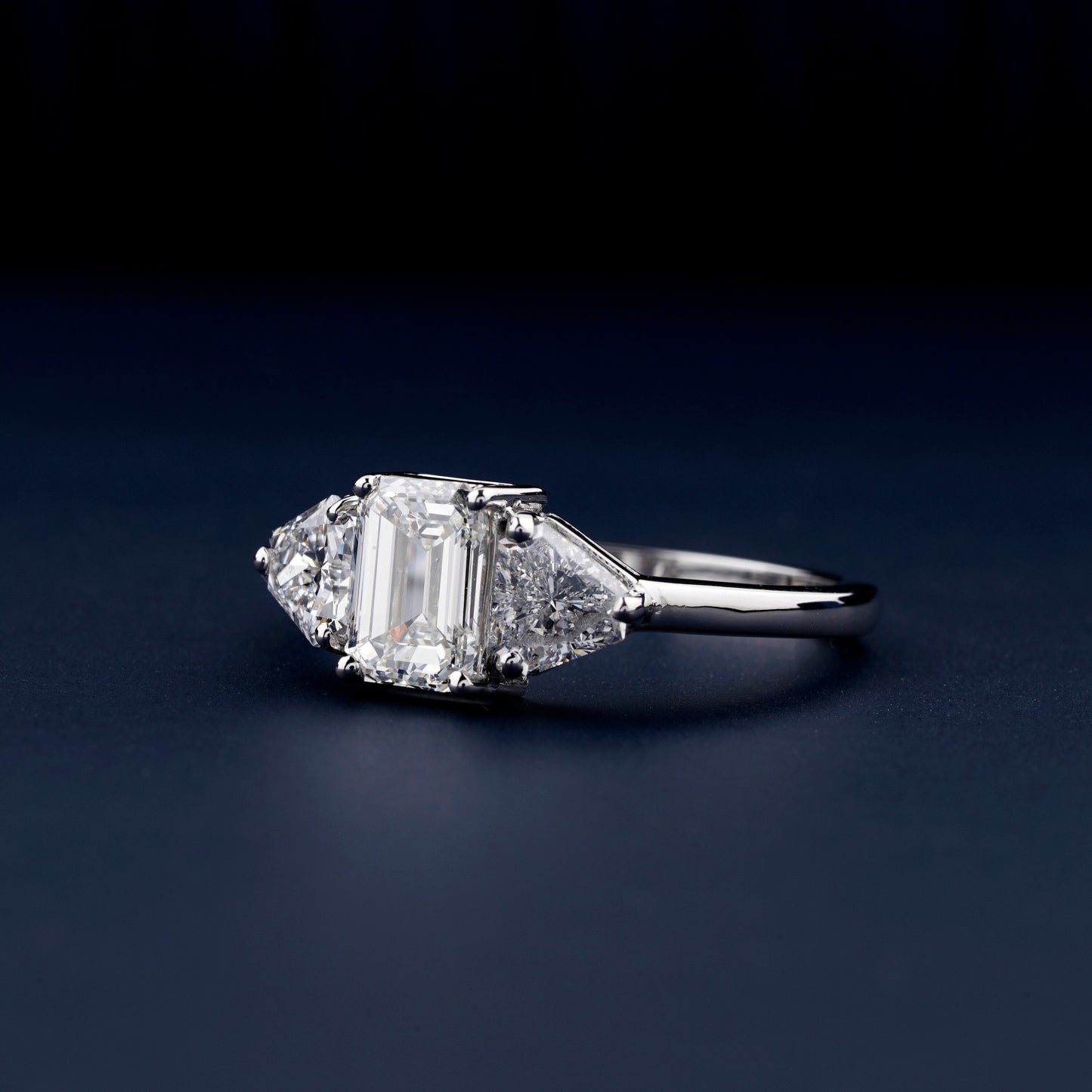 1CT Emerald Cut Lab Grown Diamond Three Stone Engagement Ring