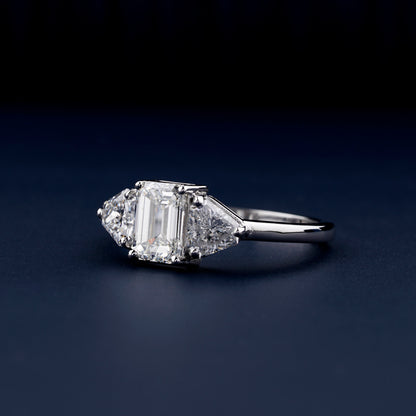 1CT Emerald Cut Lab Grown Diamond Three Stone Engagement Ring