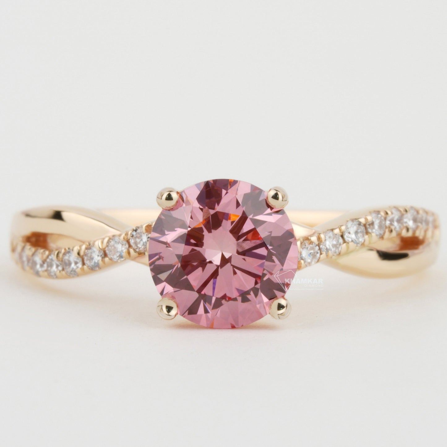 Pink Round Cut Lab Created Diamond Twisted Engagement Ring