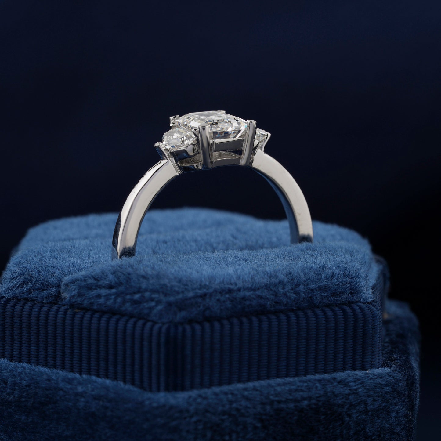 1Ct Emerald Lab Diamond Three Stone Engagement Ring