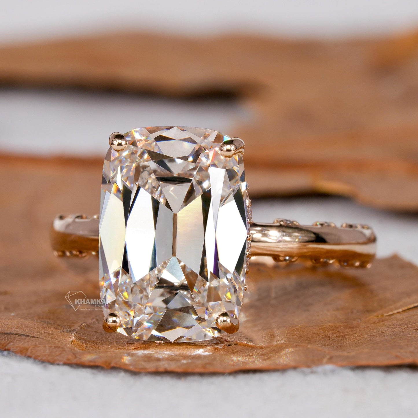 5.00ct Elongated Cushion Old Mine Cut Lab Grown Diamond Ring–Vintage Style–Hidden Halo Engagement–IGI Certified–Wedding & Anniversary Gift