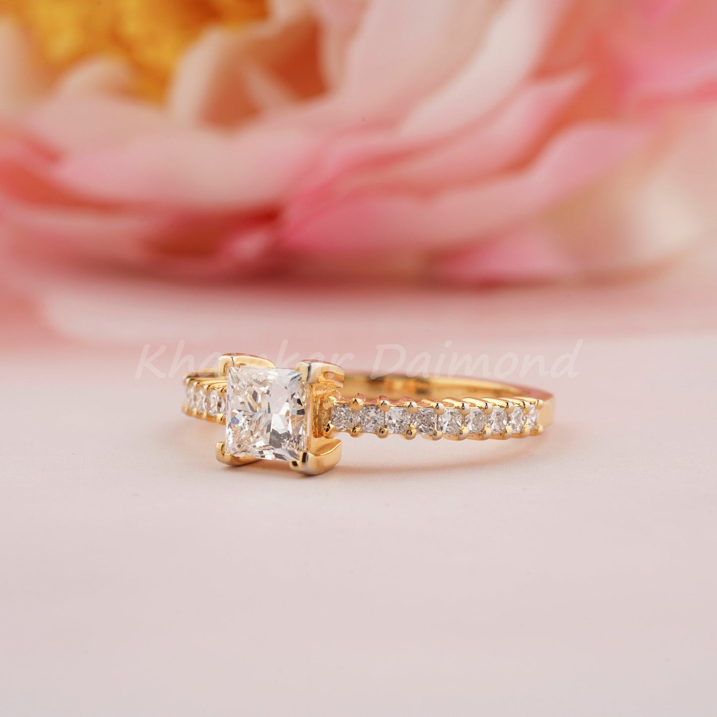 1CT Princess Cut Lab Diamond Ring | Pave Wedding Ring