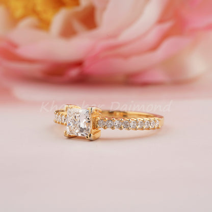 1CT Princess Cut Lab Diamond Ring | Pave Wedding Ring