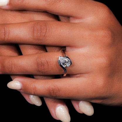 IGI Certified Pear Cut Lab Grown Diamond Half Bezel Engagement Ring