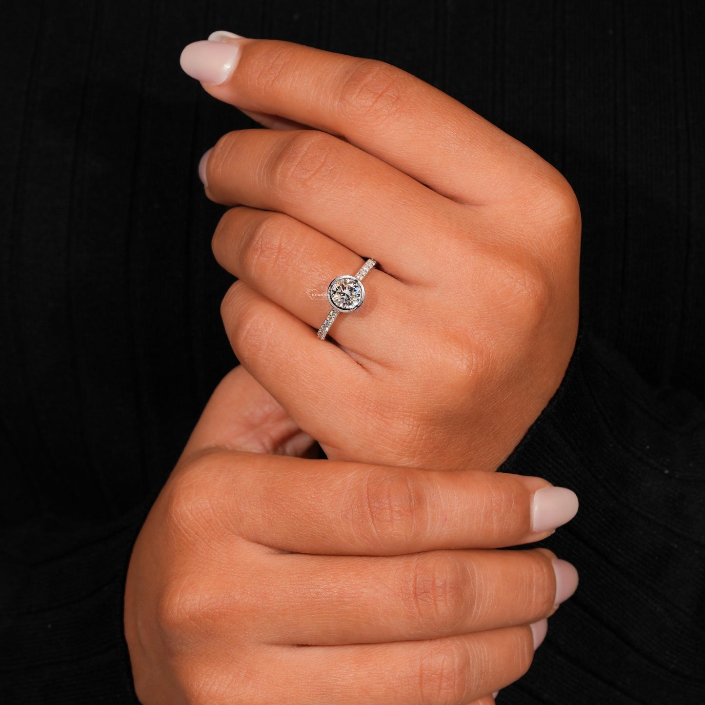 0.75CT Round Lab Diamond Ring | Bezel Set Wedding Ring White Gold