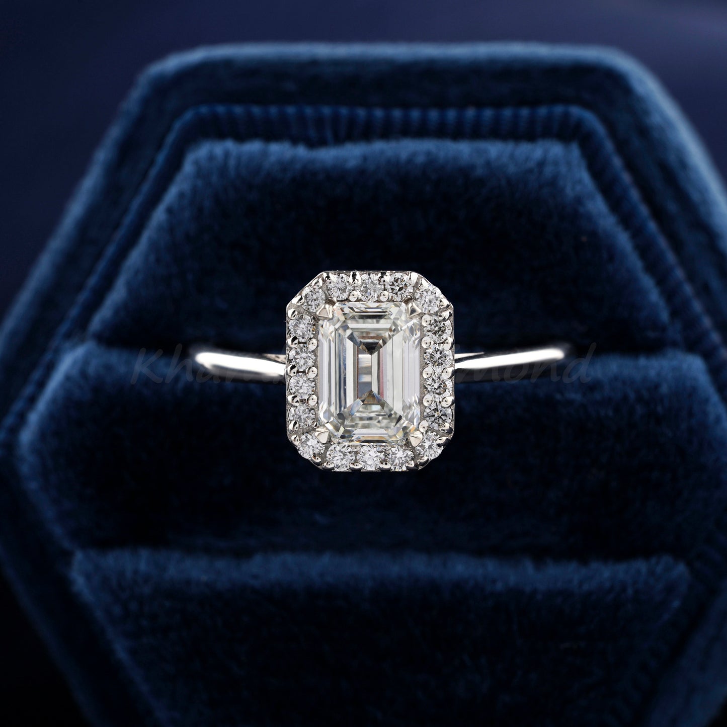 1 CT Emerald Cut Lab Grown Diamond Halo Engagement Ring in 14K Solid Gold