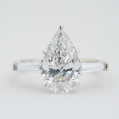 Pear Cut Lab Diamond Ring 3.50CT – Three Stone Engagement Ring