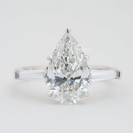 Pear Cut Lab Diamond Ring 3.50CT – Three Stone Engagement Ring