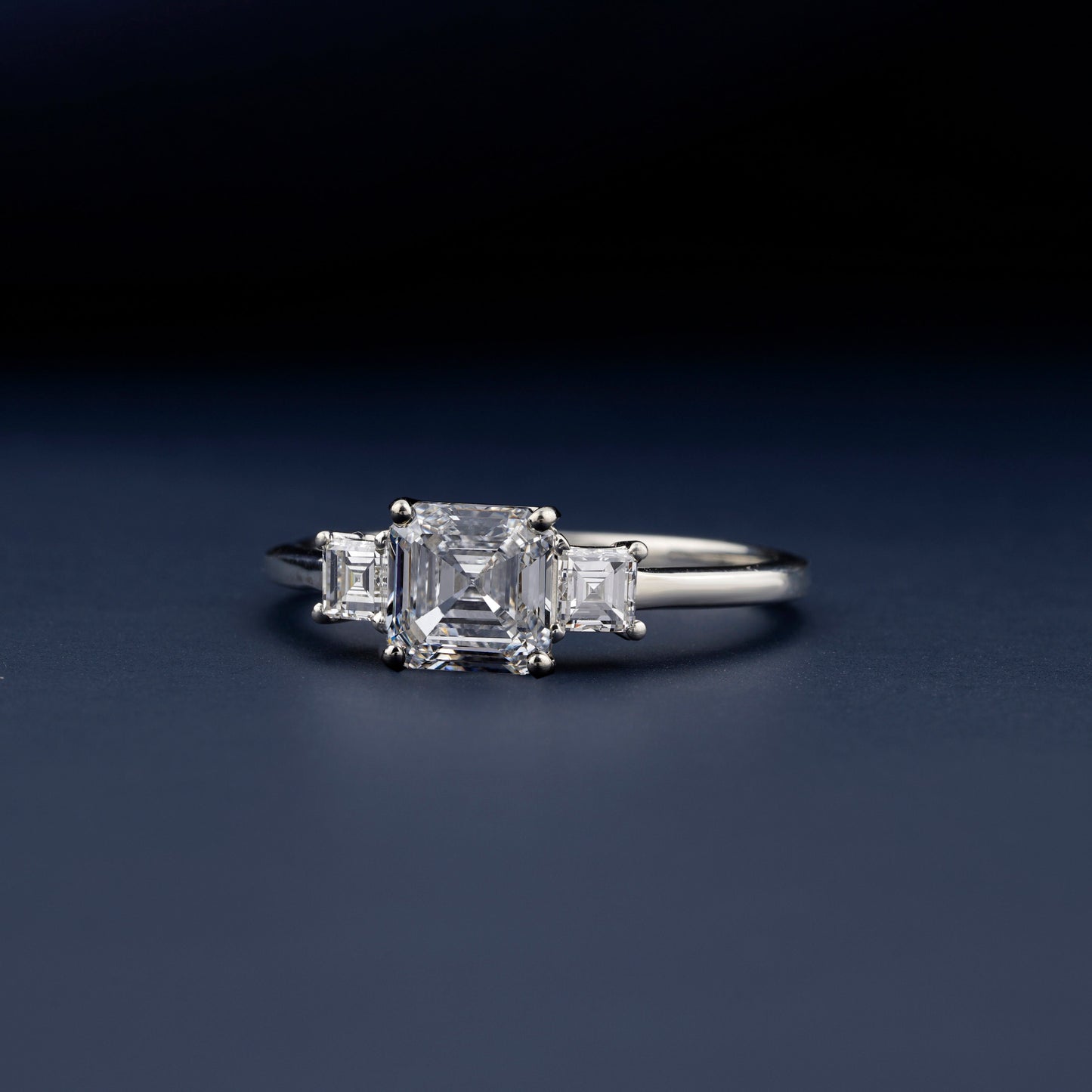 1CT Asscher Cut Lab Grown Diamond Three Stone Engagement Ring
