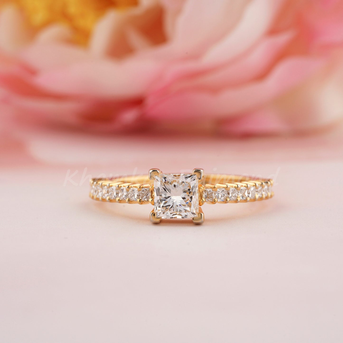 1CT Princess Cut Lab Diamond Ring | Pave Wedding Ring