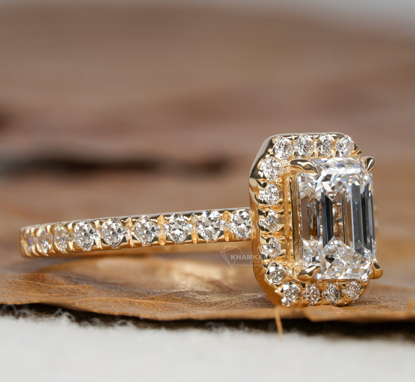 1CT Emerald Cut Lab Diamond Halo Engagement Ring – IGI Certified