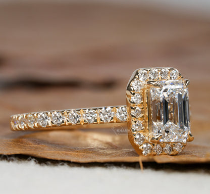 1CT Emerald Cut Lab Diamond Halo Engagement Ring – IGI Certified