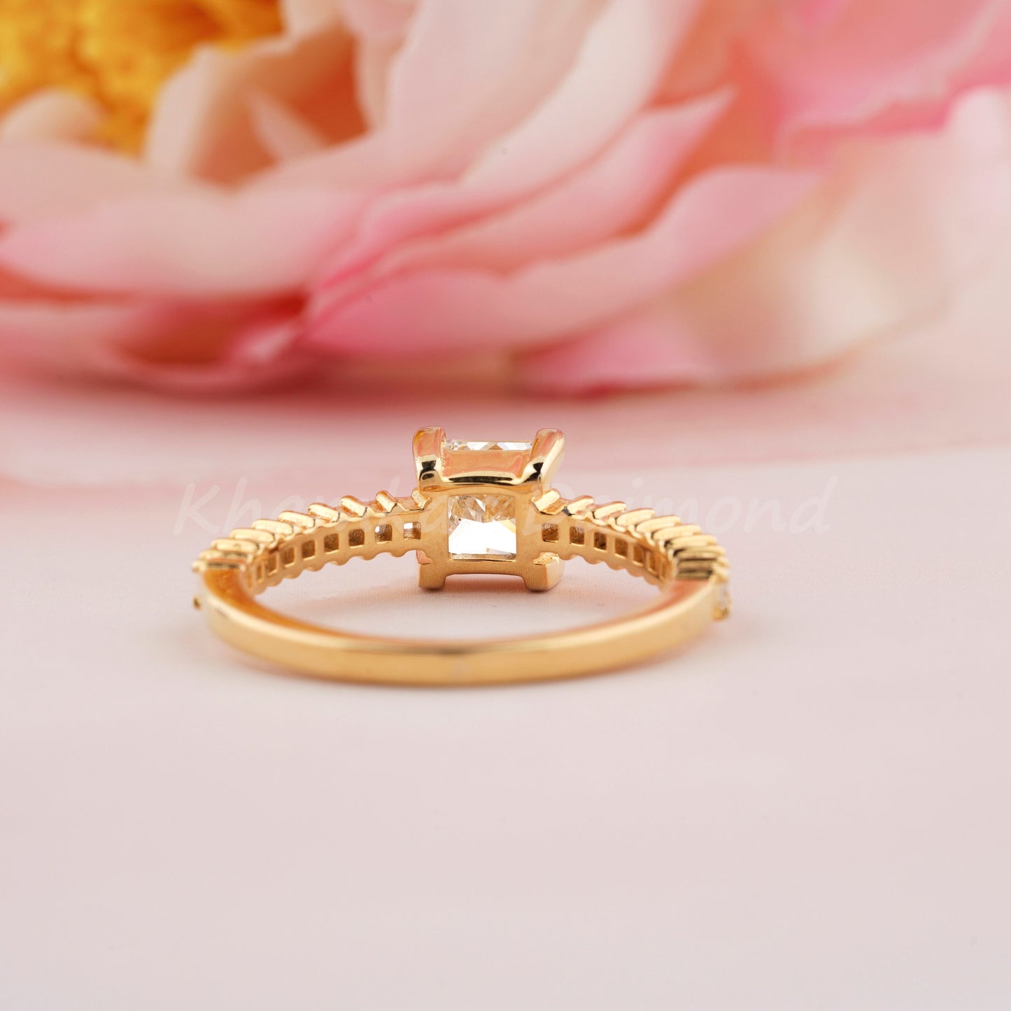 1CT Princess Cut Lab Diamond Ring | Pave Wedding Ring