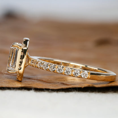 1CT Emerald Cut Lab Diamond Halo Engagement Ring – IGI Certified