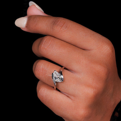 IGI Certified Pear Cut Lab Grown Diamond Half Bezel Engagement Ring