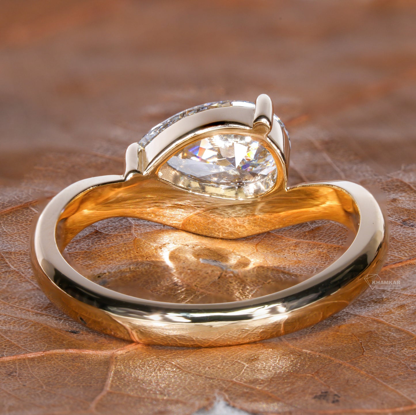 1CT Pear Lab Diamond Ring | Curved Solitaire Engagement Ring For Her