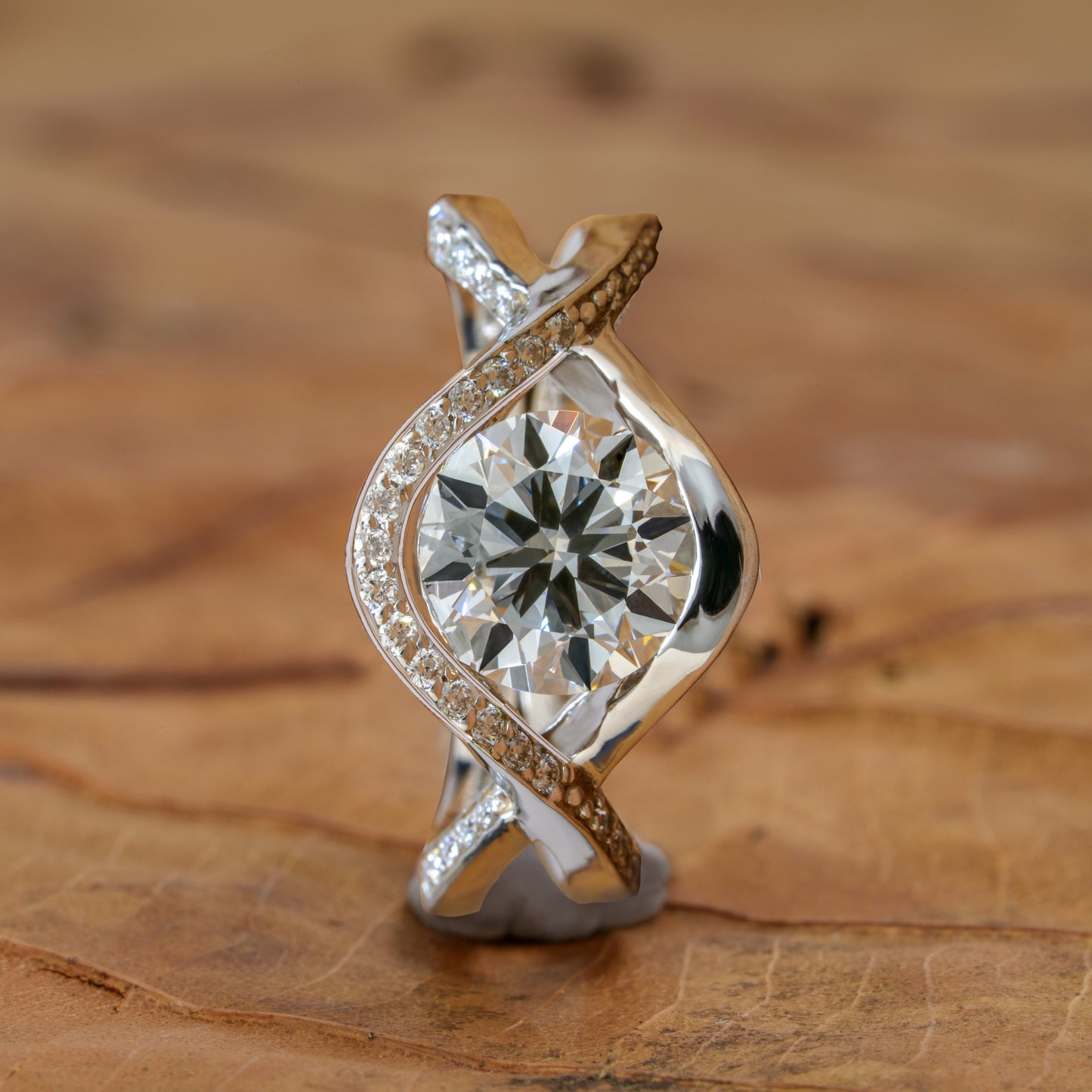 1 CT Round Lab Grown Diamond Spiral Halo Engagement Ring