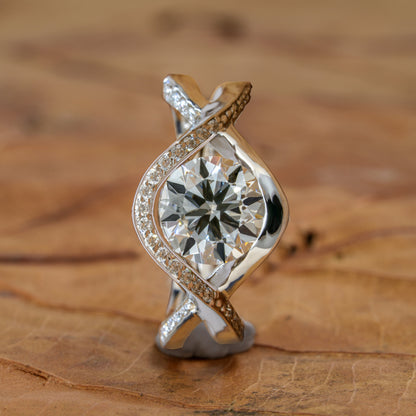 1 CT Round Lab Grown Diamond Spiral Halo Engagement Ring