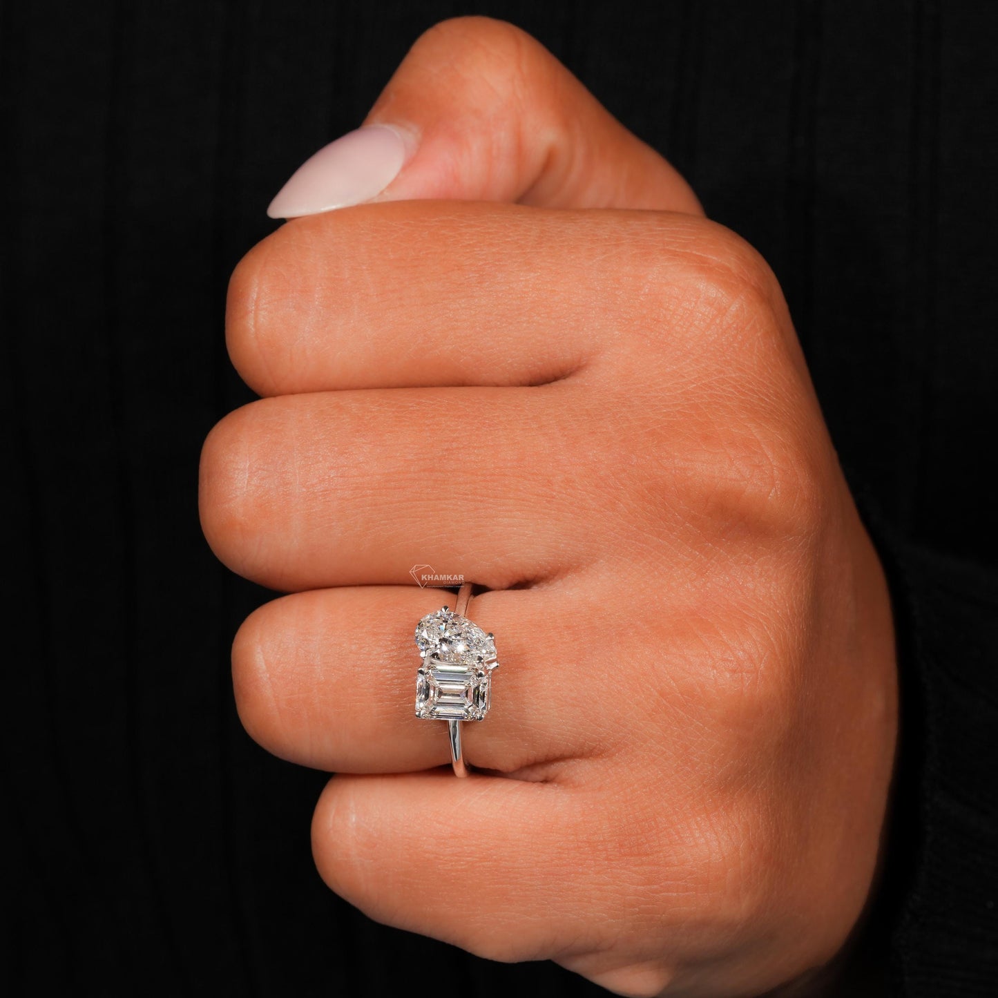 Emerald & Pear Cut Lab Diamond Toi Et Moi Ring – Two Stone Engagement Ring