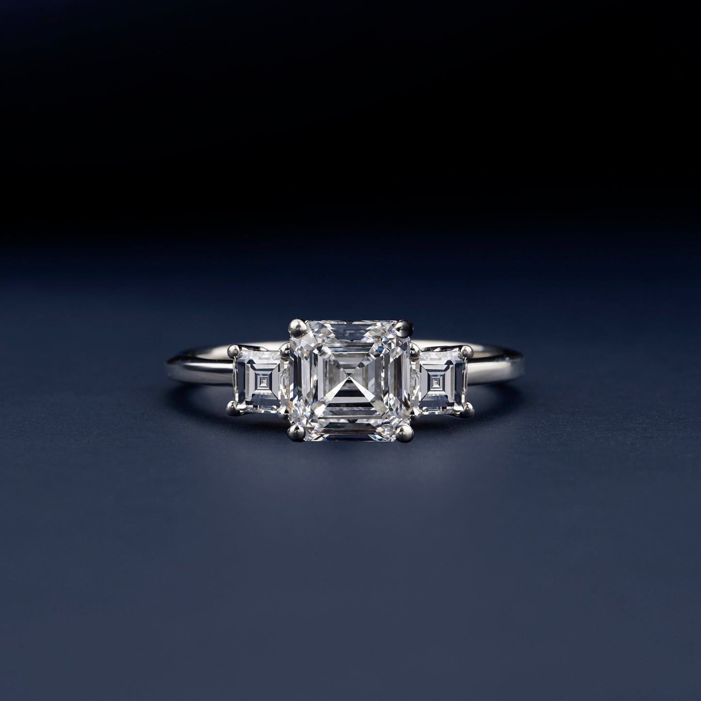 1CT Asscher Cut Lab Grown Diamond Three Stone Engagement Ring