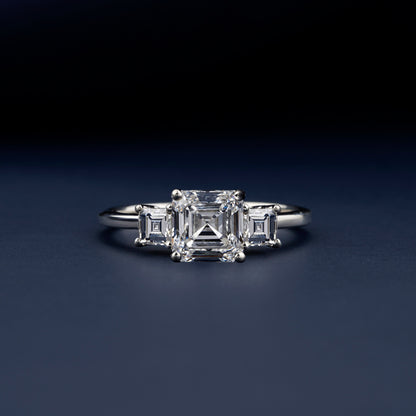 1CT Asscher Cut Lab Grown Diamond Three Stone Engagement Ring