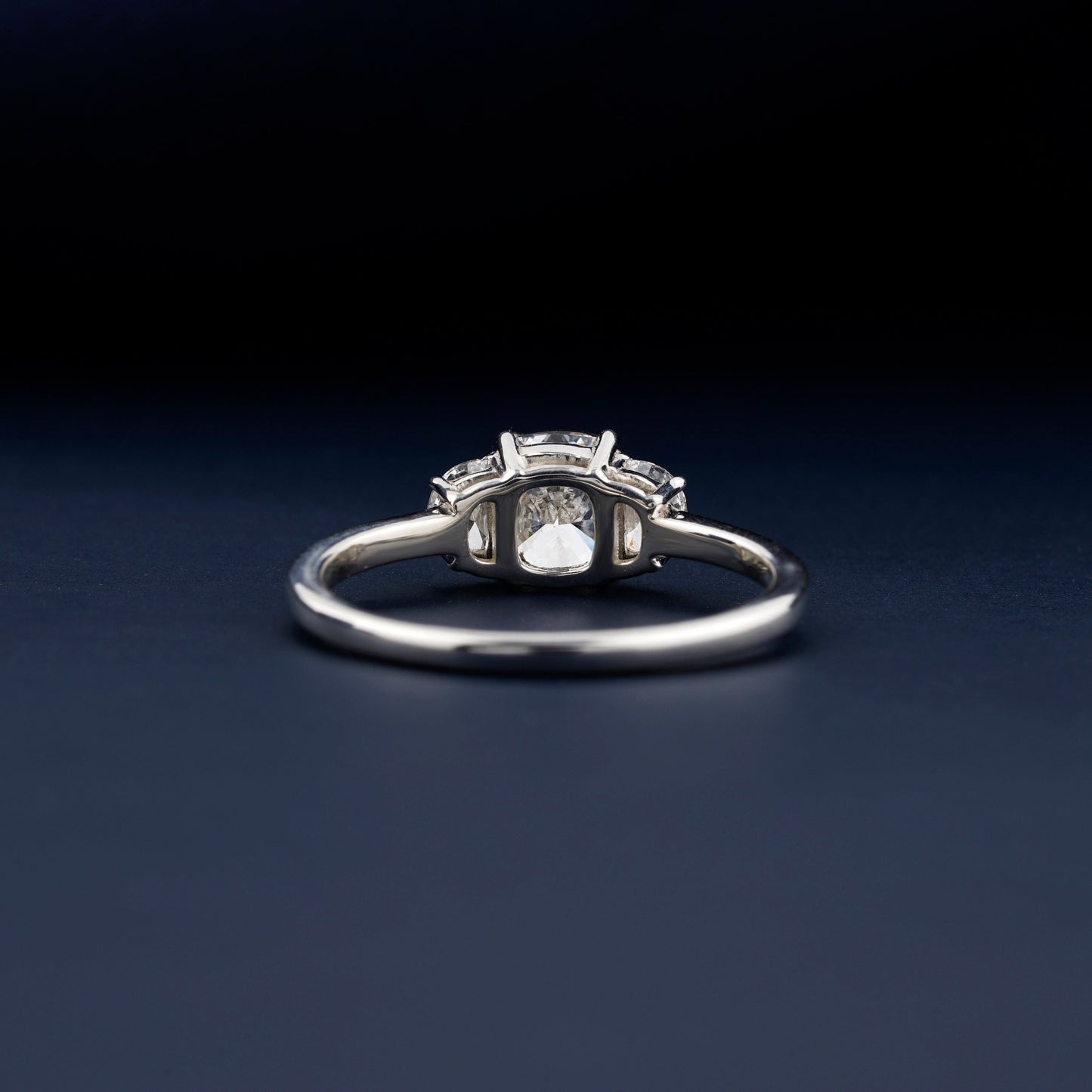 Three Stone Cushion Lab Diamond Half Moon Ring For Gift