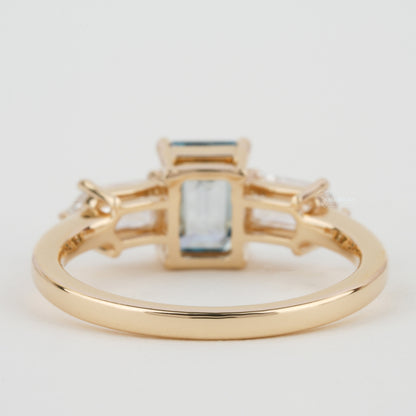 Blue Emerald Cut Lab Diamond Three Stone Engagement Ring