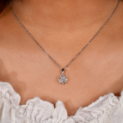 Star Shape Lab Diamond Pendant, Antique Cut Gold Cluster Necklace for Women
