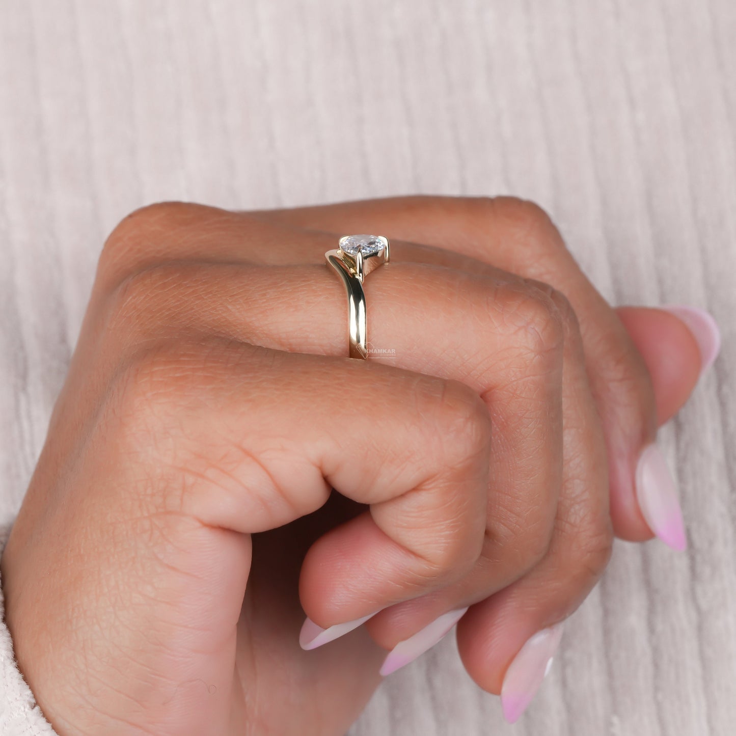 1CT Pear Lab Diamond Ring | Curved Solitaire Engagement Ring For Her