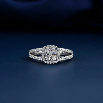 1CT Cushion Cut Lab Diamond Halo Engagement Ring – Split Shank Ring for Her