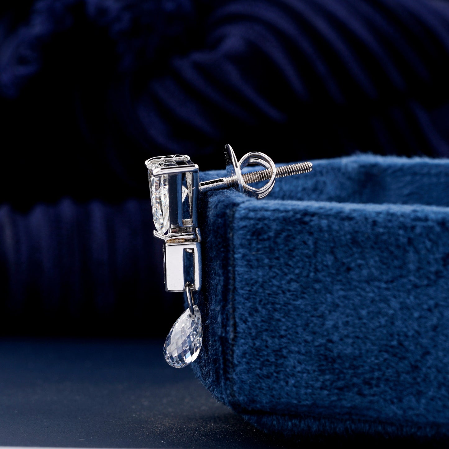 3.50 TCW Triangle Cut Diamond With Briolette Drops Stud Earrings 14K Yellow Gold Diamond Bridal Earrings Eco Diamond Cluster Stud Earrings