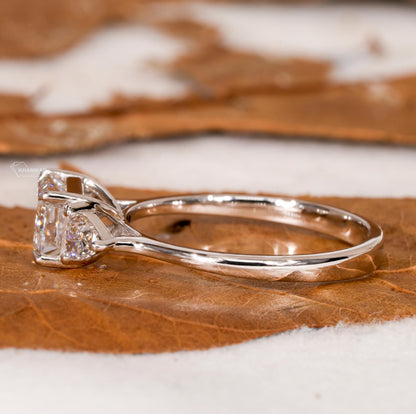 Trillion & Emerald East West Engagement Ring,Three Stone Lab grown Diamond Ring
