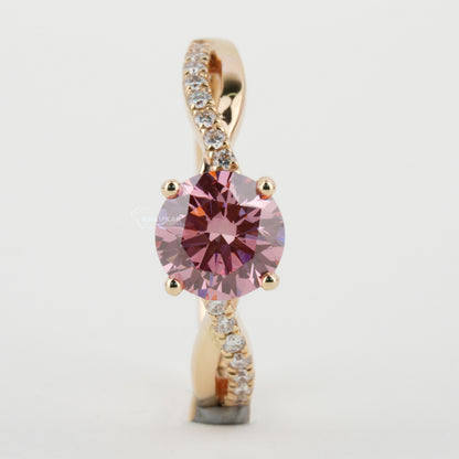 Pink Round Cut Lab Created Diamond Twisted Engagement Ring