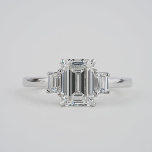 Emerald Cut Lab Diamond Three Stone Anniversary Ring for Her