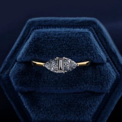 Blue Trillion Lab Diamond Engagement Ring – Three Stone Ring