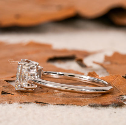 Radiant Cut Three Stone Lab Grown Diamond Engagement Ring Wedding Ring for Her