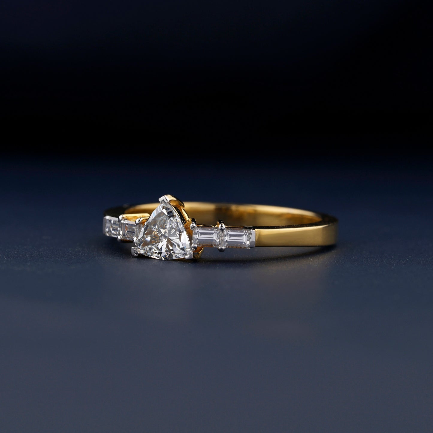 rillion Lab Diamond Ring, Baguette Side Engagement Ring, 14KT Gold Conflict Free