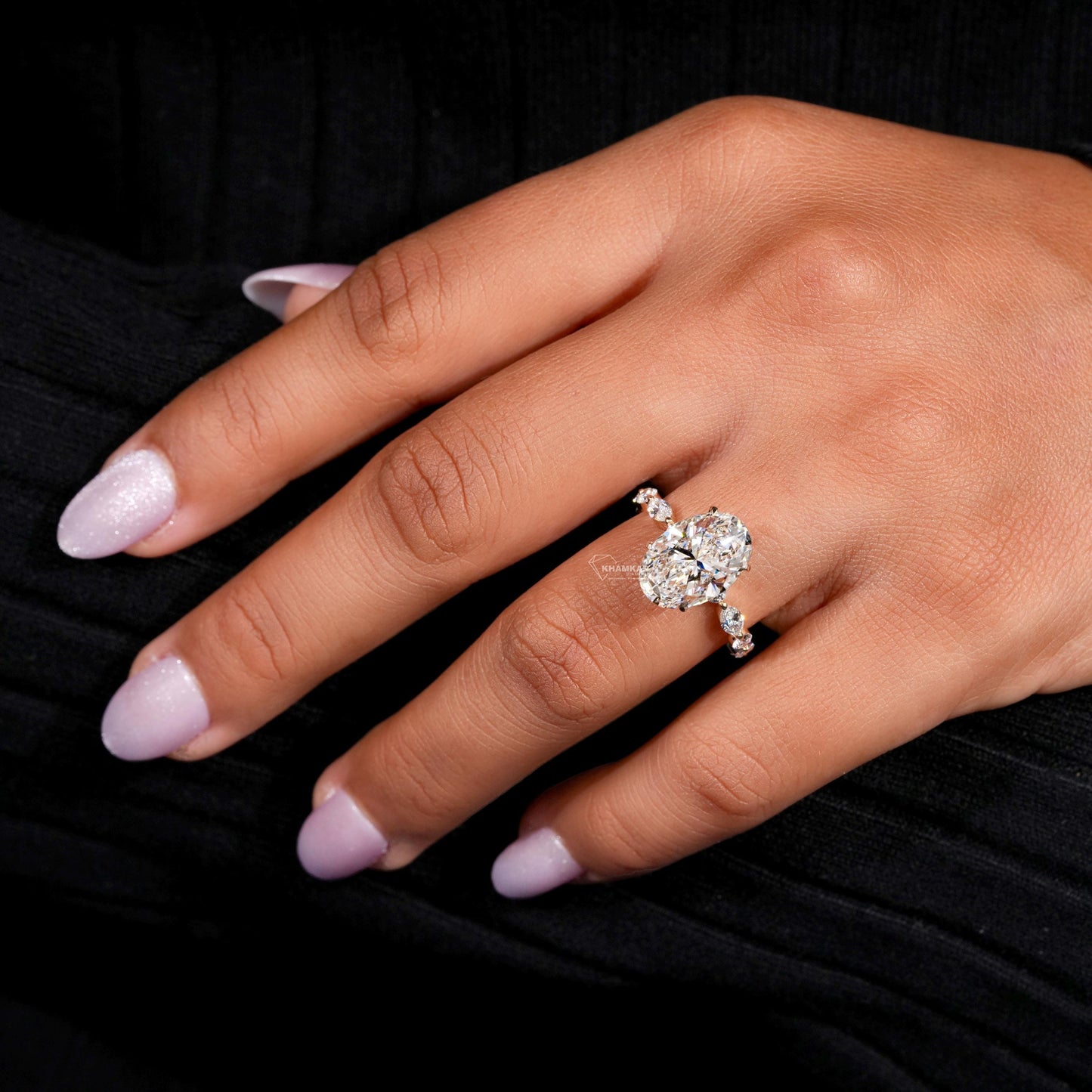 3.50CT Oval Lab Diamond Engagement Ring Marquise & Round Pave