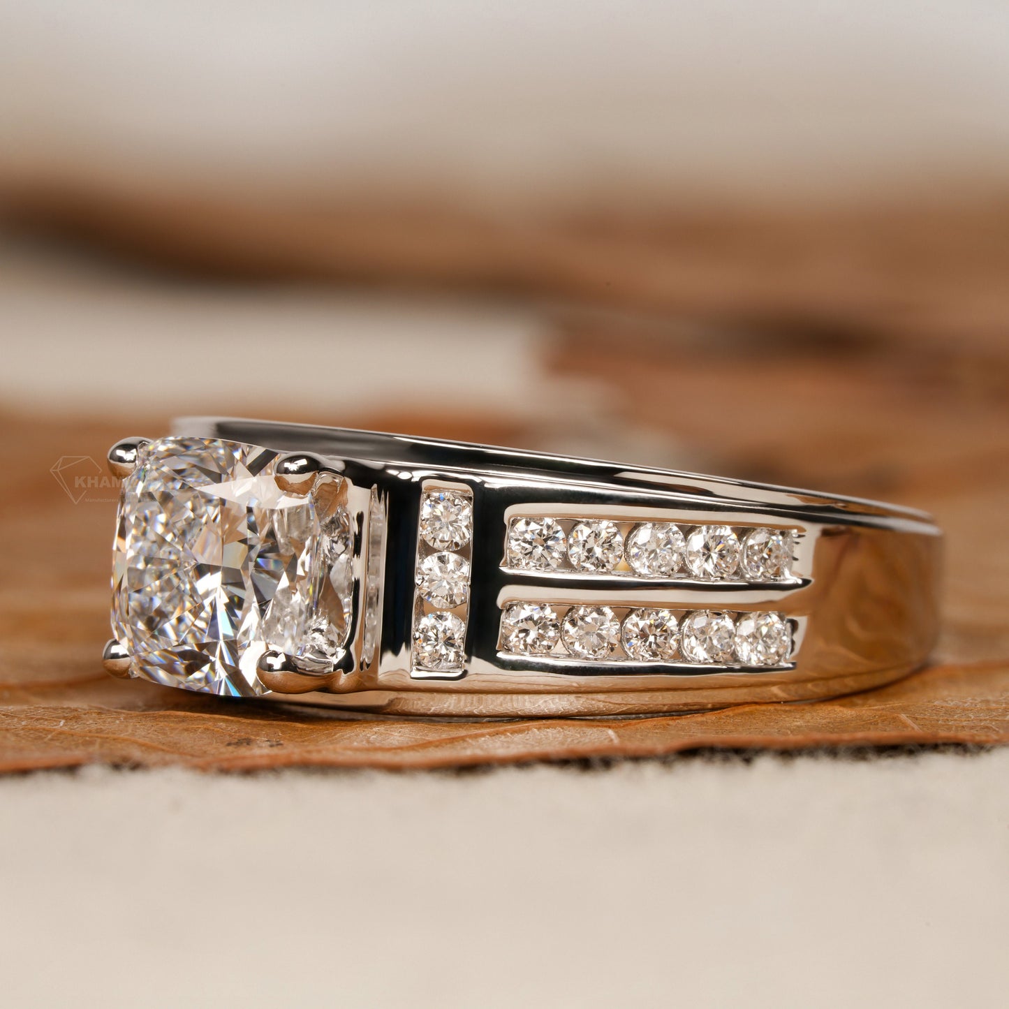 1.50 TCW Cushion Lab Diamond Men's Ring – 950 Platinum Engraved Band
