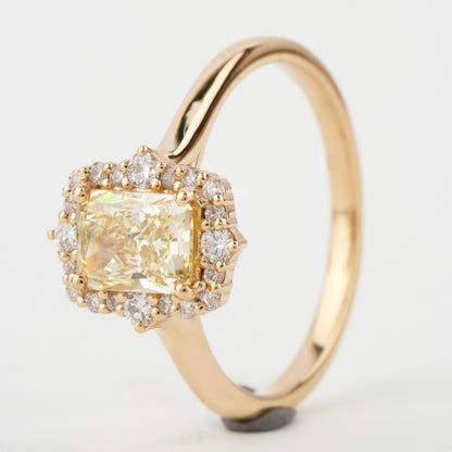 1.30 TCW Yellow Colored Radiant Cut Lab Grown Diamond Engagement Ring Outline Halo Promise Ring  Anniversary Gift For Her Wedding Ring