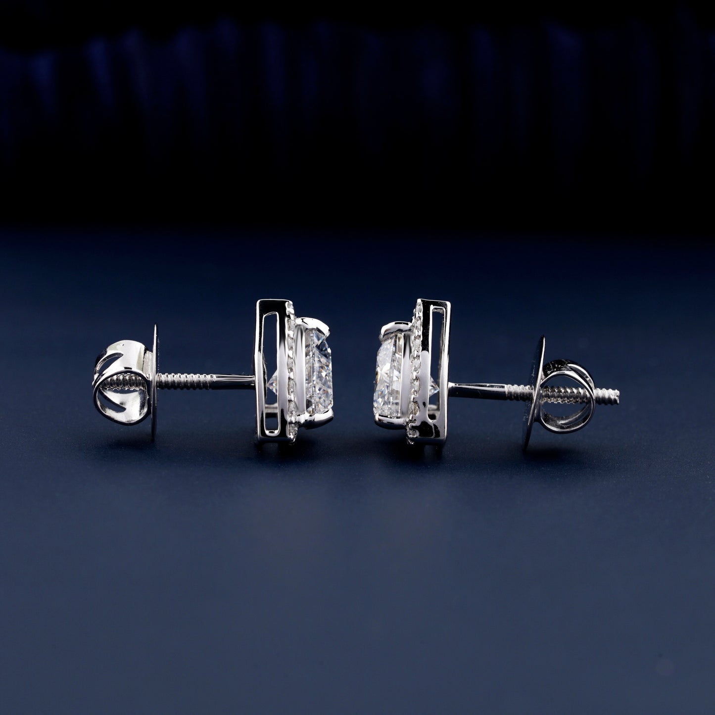 2 CT Trillion Cut Diamond Halo Screw Back Stud Earrings 14K White Gold Stud Earrings Eco-Friendly Bridal Earring Triangle Halo Earrings