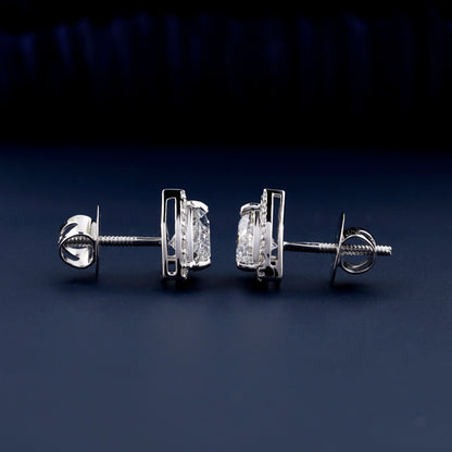 2 CT Trillion Cut Lab Diamond Halo Screw Back Stud Earrings