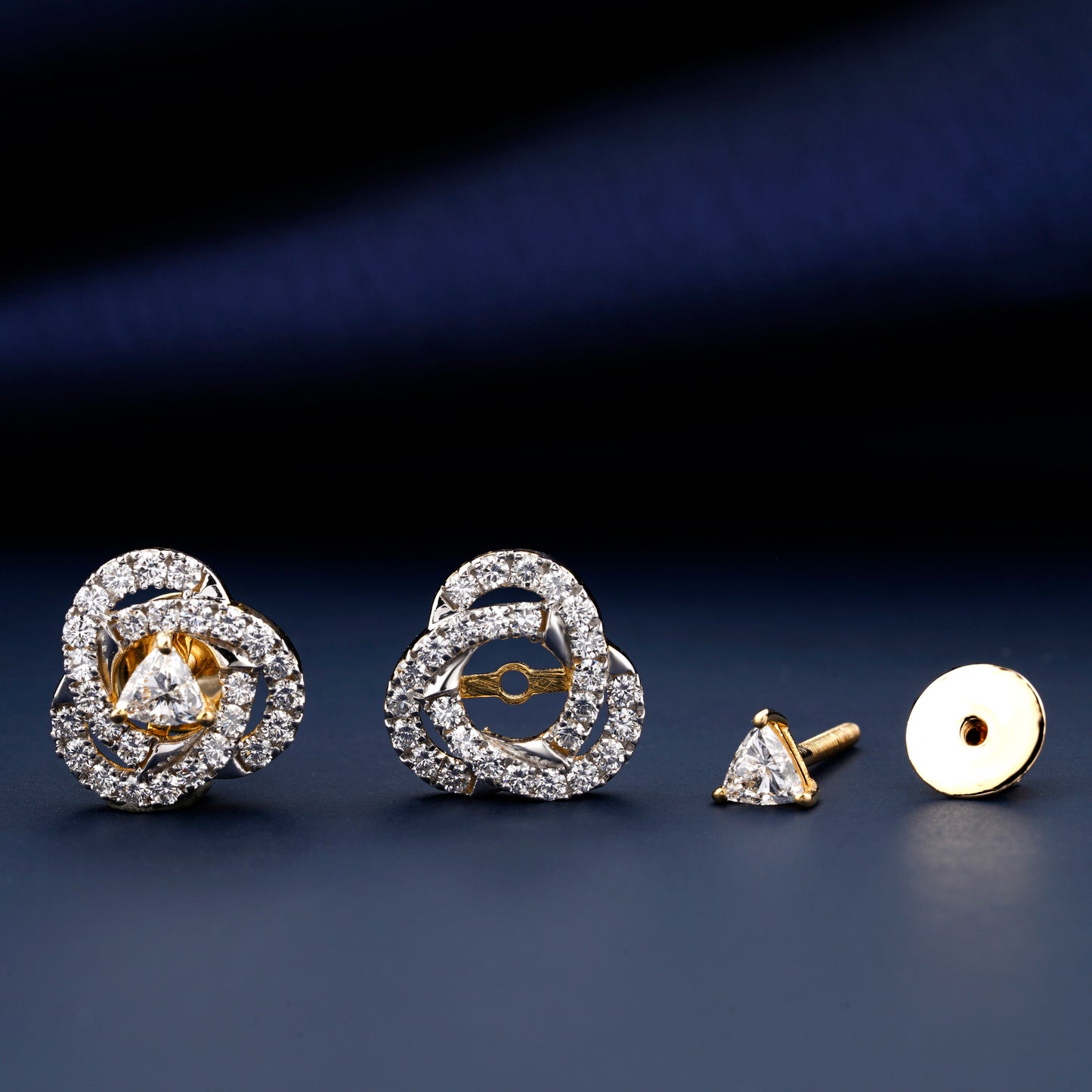 1.40 TCW Trillion Cut Stud Earrings,Lab Diamond Wedding Studs,Jacket Stud Earrings,Halo Earrings,Screw Back Studs,Gift For Her