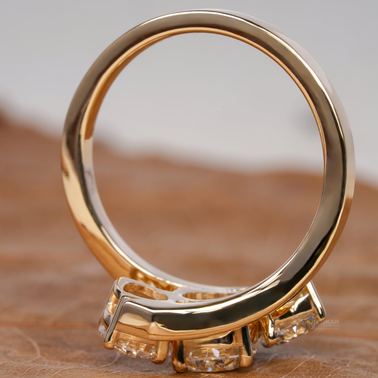 Round Lab Diamond Bypass Ring, 3 Stone Engagement Ring for Her