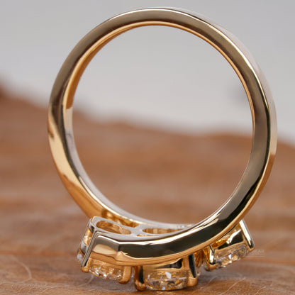 Round Lab Diamond Bypass Ring, 3 Stone Engagement Ring for Her
