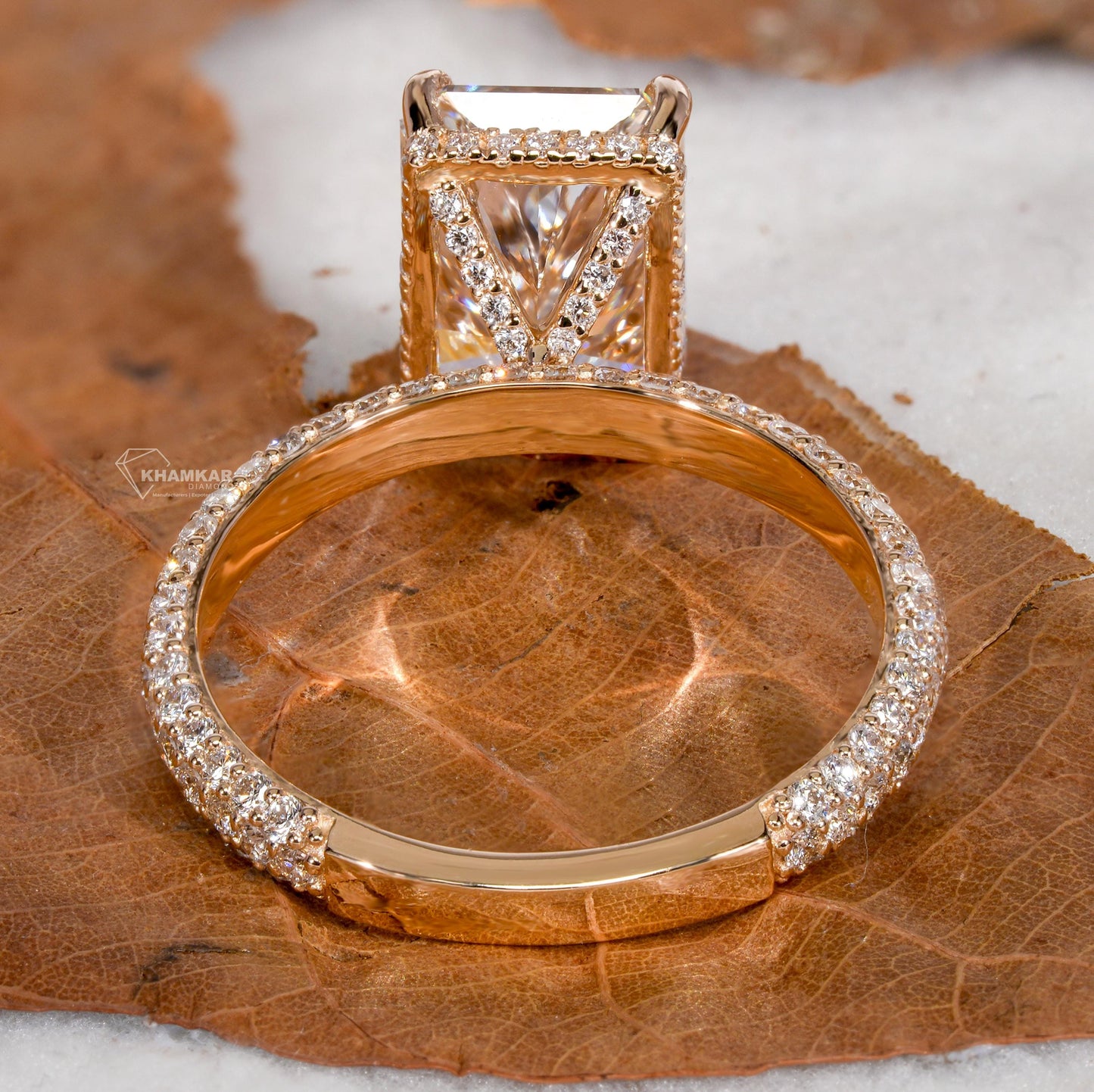 IGI Certified Radiant Cut Lab Diamond Engagement Ring Pave Wedding Ring