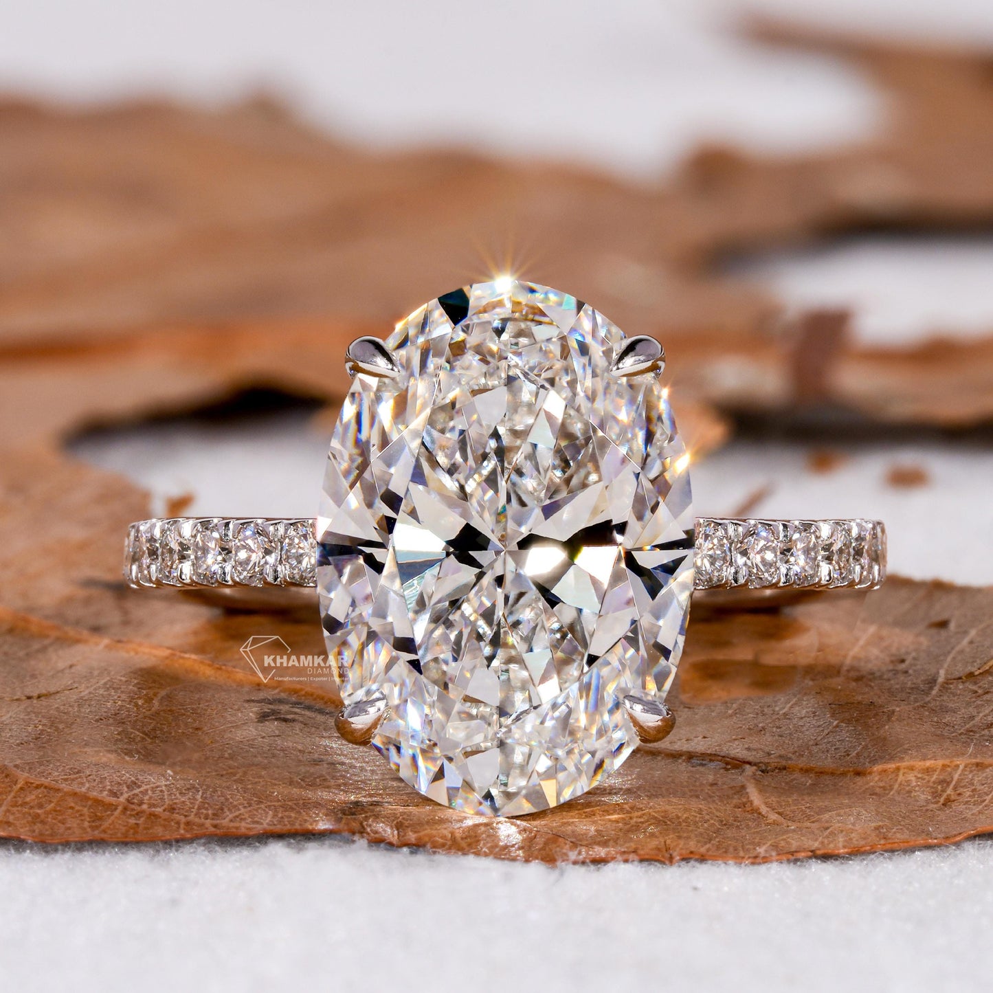 5CT Oval Lab Grown Diamond Hidden Halo Engagement Ring