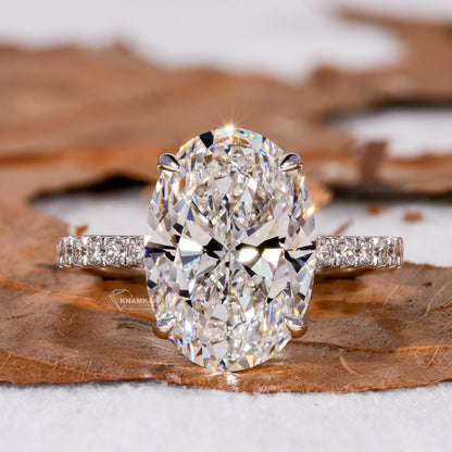 5CT Oval Lab Grown Diamond Hidden Halo Engagement Ring