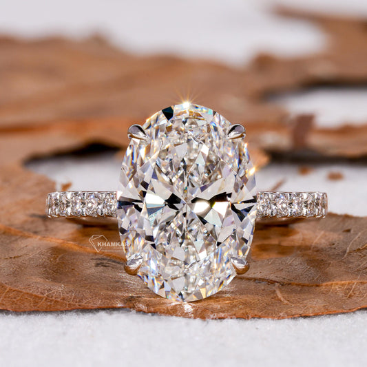 5CT Oval Lab Grown Diamond Hidden Halo Engagement Ring