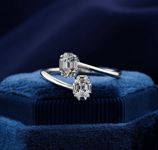 0.50 CT Each Octagon Cut Lab Grown Diamond Toi Et Moi Ring Wedding Ring Engagement Conflict Free Fancy Diamond Two Stone Ring